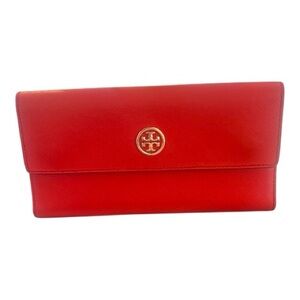 Tory Burch Red Saffiano Leather Continental Wallet Gold Logo